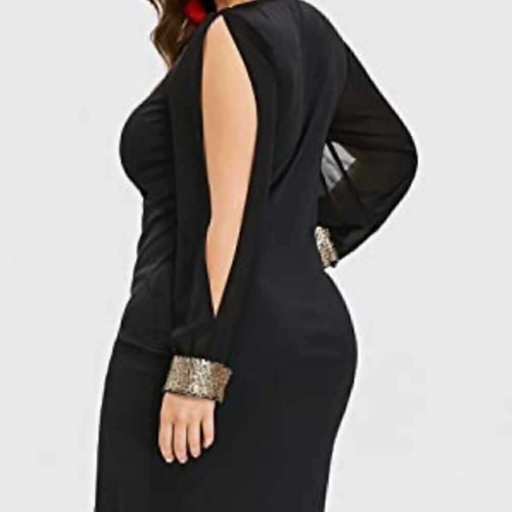 Ralph Lauren PLUS SIZE Open slit sleeves, Body shaping Dress‎